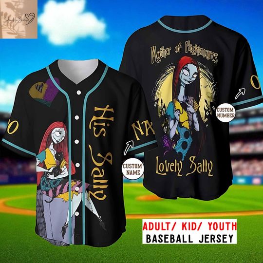 Discover Custom Baseball Jersey, Sally Nightmare Shirt, Halloween Couple Jersey, Gothic Spooky Jersey, Personalized Name Number, Halloween Jersey