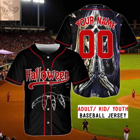 Custom Halloween Baseball Jersey, Personalized Name Number Shirt, Scary Skeleton Hand Jersey, Spooky Party Outfit,Halloween Jersey Shirt