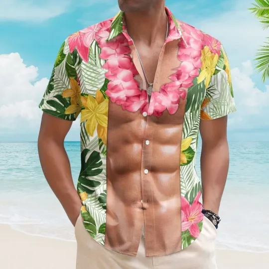 Discover Aloha Funny Abs Tropical Flower Hawaiian Shirt for Men and Women