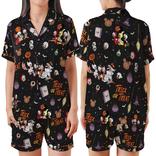 Trick or Treat Disney Halloween Pajamas Set, Mickey Pluto Huey Dewey Louie Sleepwear, Spooky Season Pajamas, WDW Family Matching Set