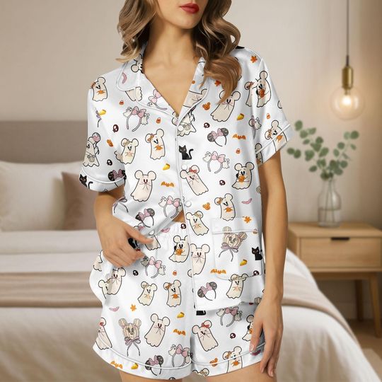 Halloween Mouse Pajamas Set, Ghost Cartoon Pjs Kids, Cute Spooky Sleepwear Outfit, Halloween Pjs Kids Women, Halloween Gift
