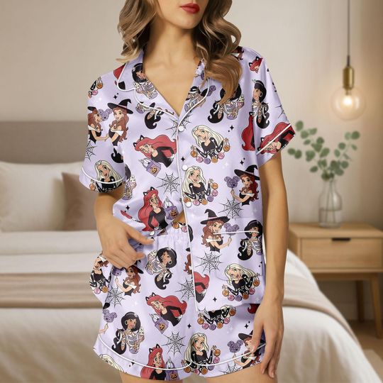 Discover Halloween Princess Satin Pajamas, Spooky Disney Pajamas Short,  Witch Princess Women Pajamas, Disney Trip Pjs Set