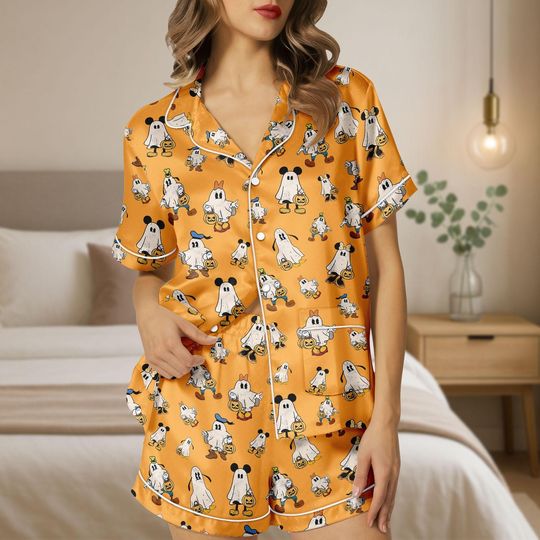 Discover Mickey Ghost Halloween Satin Pajama Set, Disney Spooky Season Pjs, Disney Halloween Gift, Halloween Mickey Sleepwear, Gift For Her