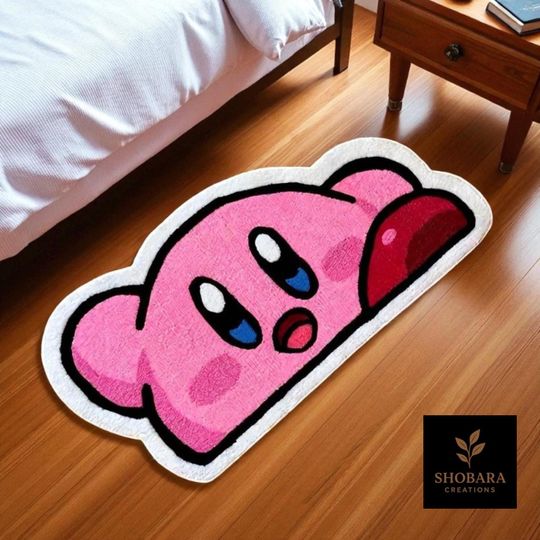 Kirby Rug, Gift for Daughter, Cute Carpet, Video Game Characters, Kirby Game Rug, Pink Rug, Kids Room Rug, Area Rug
