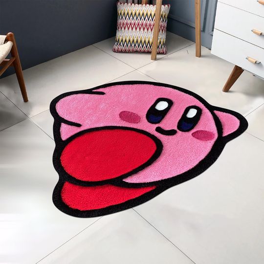 Kirby Game Rug, Pink Shaped Rug for Kids Room, Video Game Character Area Rug, Daughter Gift