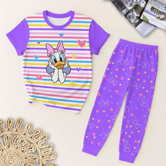 Discover Cute Cartoon Duck Pajamas Set, WDW Family Matching Shirt, Girly Sleepwear, Magic Kingdom Fan Gift, Birthday Gift for Kid Adult