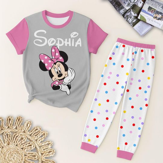 Discover Custom Cartoon Pajamas Set, Cute Mouse Shirt, WDW Family Matching, Girly Birthday Gift, Pjs For Kid Adult