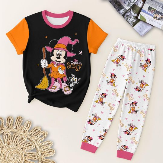 Cute Cartoon Witch T-Shirt and Pants, Halloween Pajamas Set, Cartoon Character Trick Or Treat Lounge Outfit, WDW Holiday Gift