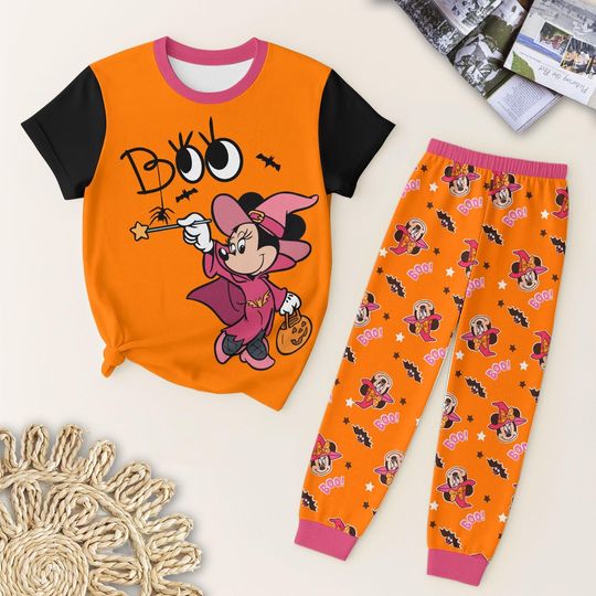 Halloween Witch Mouse Pajamas Set, Cute Boo Shirt, Cartoon Sleepwear, Cute Witchy PJs, Halloween Costume, Gift For Kid Adult