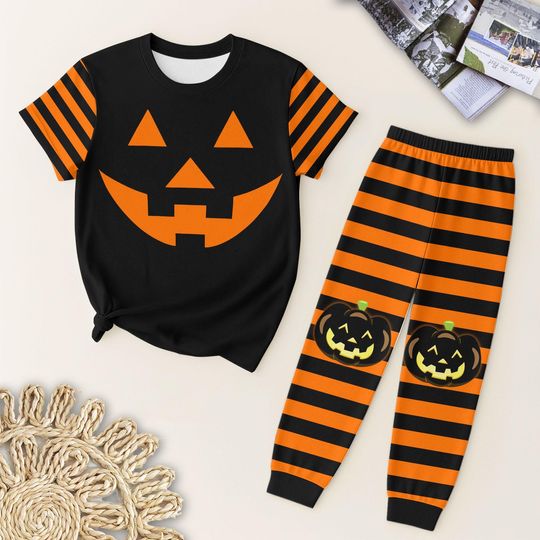 Discover Jack O Lantern Pajamas Set, Halloween Pumpkin Face Shirt, Fall Holiday Outfit, Spooky Season Costume, Halloween Gift