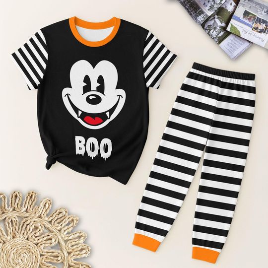 Custom Cartoon Mouse Halloween Pajamas Set, Cute Boo Shirt, WDW Matching Set, Fall Season Outfit, Spooky Season Gift