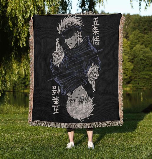 Anime Woven Blanket - Gojo Satoru, Jujutsu Satoru, Manga Tapestry, Vintage Japanese Anime, Home & Living
