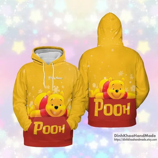 Personalized Winnie The Pooh Hoodie, Disney Pooh Shirt, Pooh Christmas Shirt, Disney Cartoon Hoodie, Xmas Gift