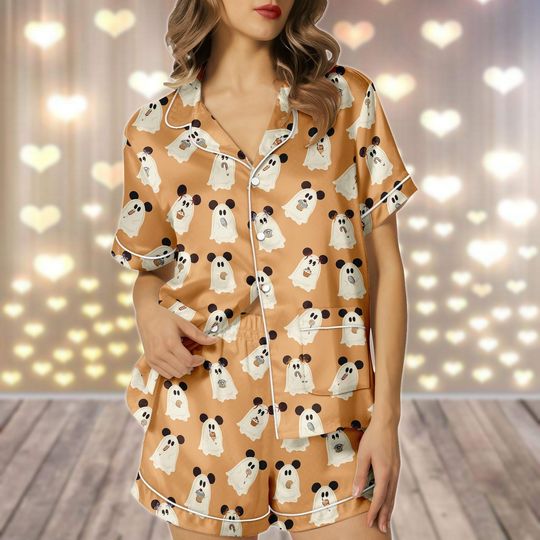 Discover Ghost Mickey Ears Pajamas Set, Funny Halloween Women Pajamas, Cute Boo Sleepwear, Disney Spooky Pajamas, Halloween 2025 Gift