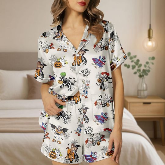 Discover Toy story Skeleton Halloween  Pajamas, Disney Halloween Pajamas Set, Woody Buzz Lightyear Jessie Silk Pajamas, Halloween Party
