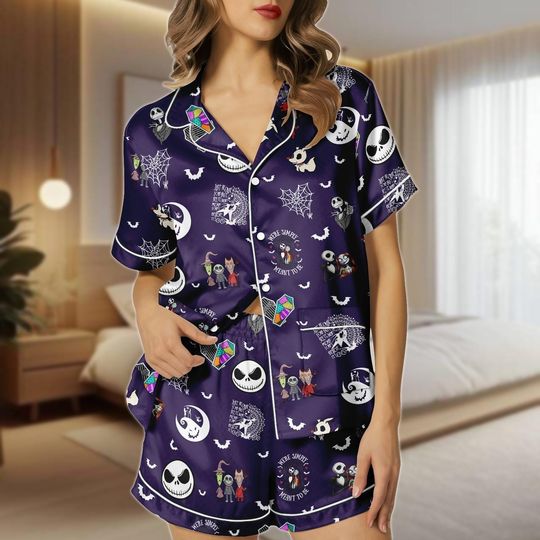 Discover Vintage Nightmare Before Christmas Pajamas, Jack Skellington Sally Pajamas Shorts, Disney Horror Pjs For Her, Halloween Gift