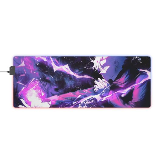 Gojo Satoru LED Gaming Mouse Pad, Jujutsu Satoru Anime Desk Accessories, Illuminated RGB Mouse Mat, Custom PC Gaming Mousepad