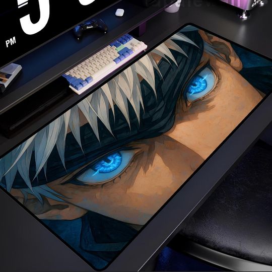 Blue Eyes Gojo Anime Mouse Pad, Sorcerer Desk Mat, Fan Art Decor, Otaku Gift for Gamers and Anime Enthusiasts