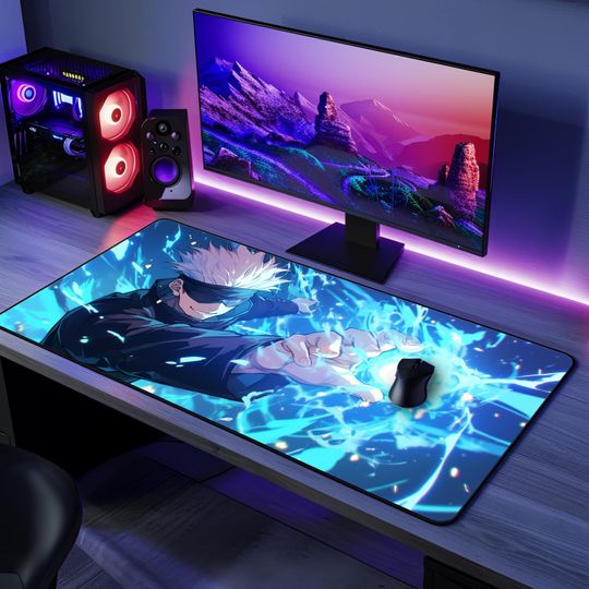 Gojo Satoru Anime Desk Mat – Japanese-Inspired Large Gaming Mousepad with Minimalist Design