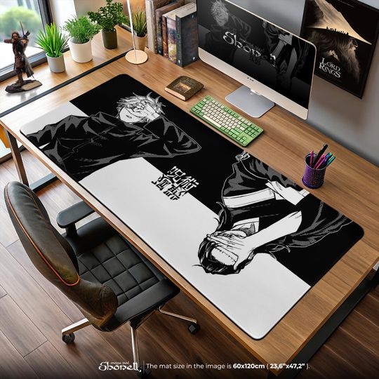 Jujutsu Satoru Manga Style Desk Mat Gojo & Sukuna Black & White Mouse Pad for Anime Desk Setup