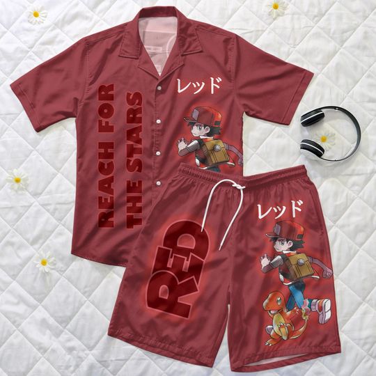 Ash and Friends Hawaiian Shirt, Pika Charmander Hawaii Set, Anime Summer Outfit