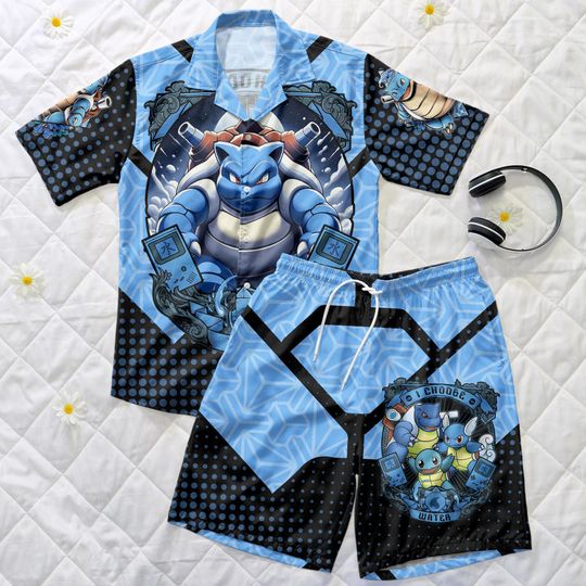 Blastoise Hawaiian Shirt, Water Style Summer Set, Squirtle Summer Outfit