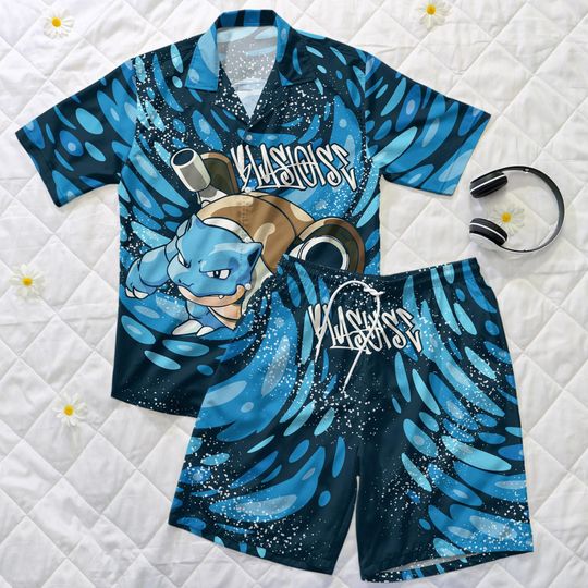 Blastoise Hawaiian Shirt, Cute Summer Short Set, Water Style Summer Outfit