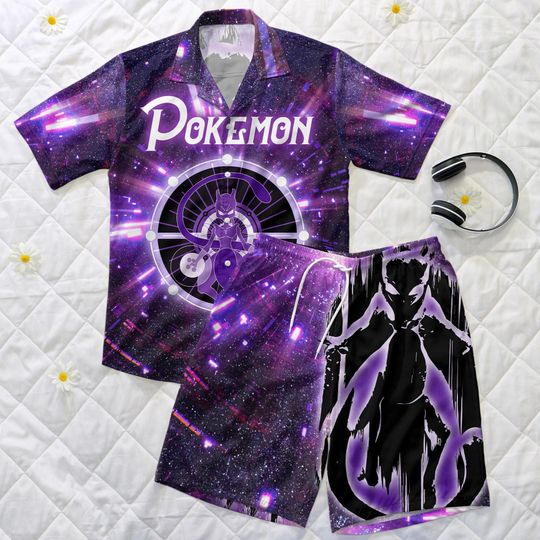 Mewtwo Hawaiian Shirt, Galaxy Summer Short Set, Cosmic Style Summer Outfit