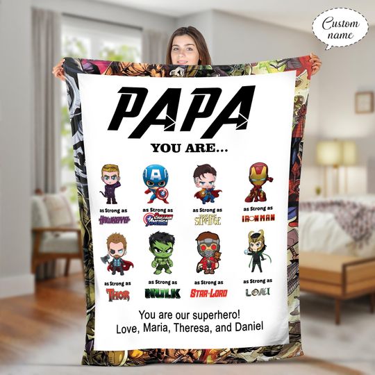Discover Personalized Marvel Papa You Are Fleece Blanket, Avengers Dad Blanket, Fathers Day Blanket, Gift From Grandkids