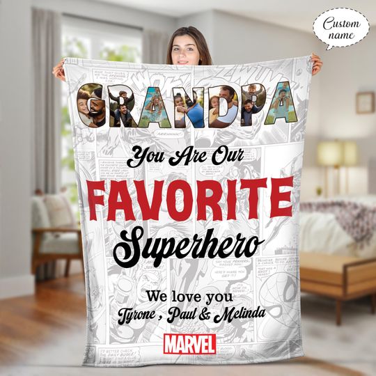 Discover Custom Marvel Grandpa Photos Collage Fleece Blanket, Avengers Grandpa Blanket, Fathers Day Photo Blanket, Gift From Grandkids