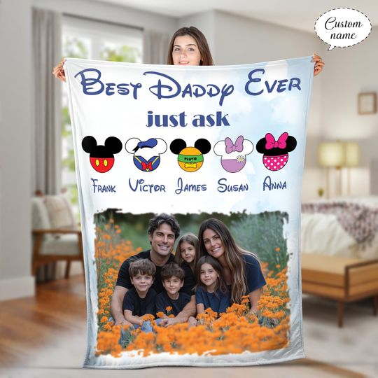 Discover Personalized Photo Daddy With Disney Characters Icon Fleece Blanket, Best Daddy Ever Blanket, Fathers Day Blanket, Gift For Dad
