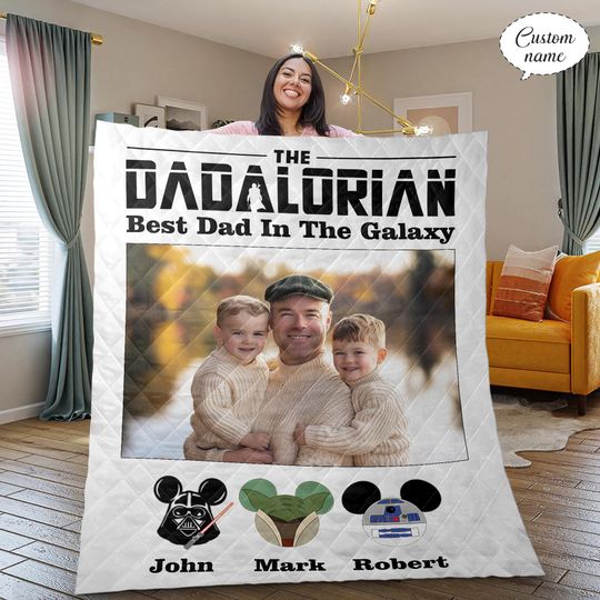 Discover Personalized The Dadalorian With Star Wars Characters Fleece Blanket, Star Wars Fathers Day Photo Blanket, Gift For Father's Day