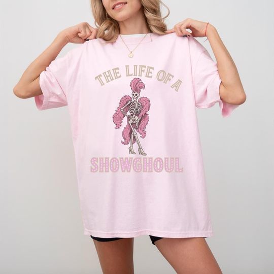 Discover Showghoul Shirt, Spooky Showgirl Skeleton Tee, Pink Glam Halloween Graphic, Eras-Inspired Ghoulcore Top