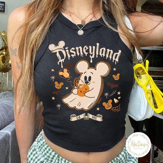 Retro Mickey Ghost Minnie Ghost Halloween Couple Shirts, Walt Disneyland Est 1955 Tee, Girly Disney Halloween Tee Crop Tank, Spooky