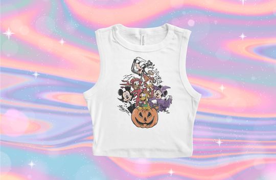 Retro Mickey Friends Trick or Treat Crop Tank, Halloween Mickey Friends Crop Tank, Cute Disney Minnie, Goofy, Donald & More