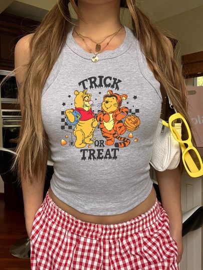 Winnie The Pooh Halloween Racerback Tank Top | Trick Or Treat Tees | Pooh And Tigger Spooky Season Gift | Disney Cartoon Shirt