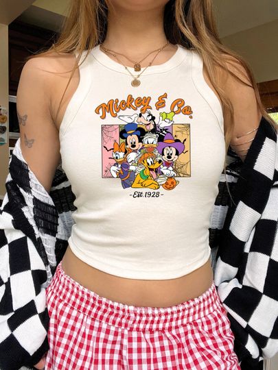 Mickey and Co Halloween Racerback Tank Top | Funny Disney Crew Shirt | Spooky Season Tees  | Minnie Goofy Donald Duck Pluto Daisy