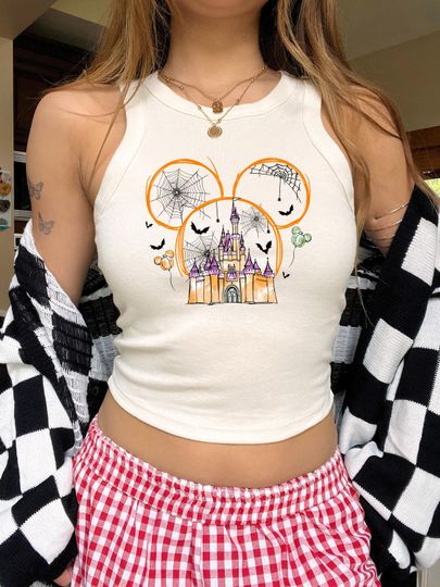 Disney Halloween Racerback Tank Top | Magical Kingdom Spooky Season Tee | Mickey Mouse Castle Funny Shirt | Cute Ghostly Party Outfit