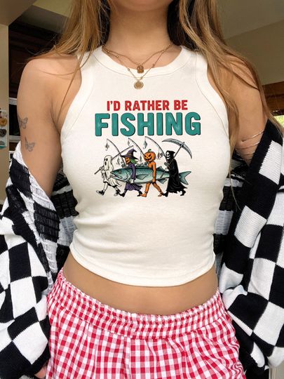 Funny Fishing Halloween Racerback Tank Top: Spooky Season Tee