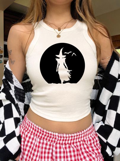 Witch Silhouette Racerback Tank Top: Spooky Halloween Apparel