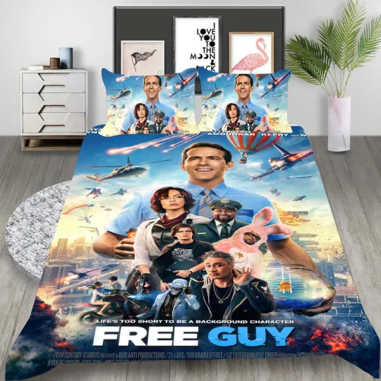 Discover Free Guy Cosplay Bedding Set Duvet Cover and Pillowcases for Halloween Home Decor