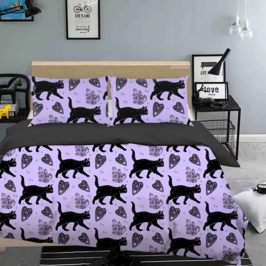 Discover 3D Halloween Cat Pattern Quilt Cover Set with Pillowcases