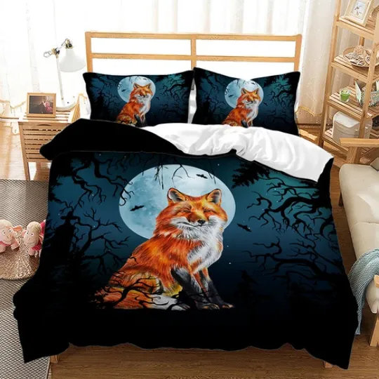 Discover Fox and Halloween Bedding Set Queen Quilt & Pillowcases