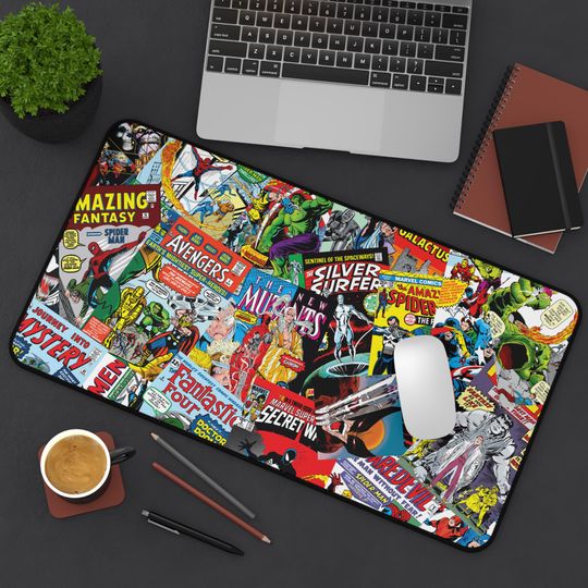 Discover Marvel Comic Book Gaming Desk Mat - Super Hero Character Desk Mat, Gamer Gift, Geeky Office Decor, Anti-Slip Mat, Marvel Mouse Pad