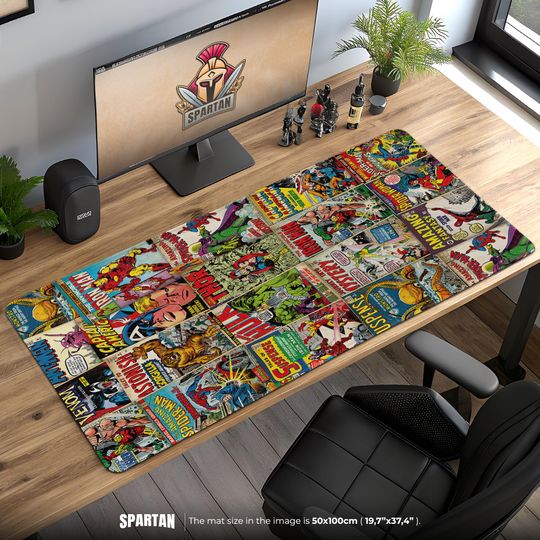 Marvel Classic Comic Desk Mat  Retro Superhero Mouse Pad with Hulk, Iron Man, Thor, Captain America, Office Gift
