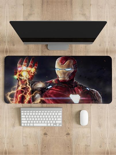 Iron Man Gaming Mouse Pad: Personalized Desk Mat, Stitched Edges