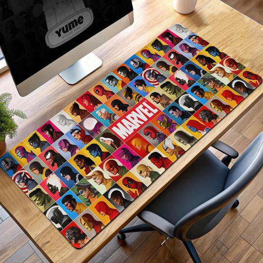 Marvel Heroes and Villains Gaming Superhero Desk Mat, Marvel Comics Gift for Fans and Collectors