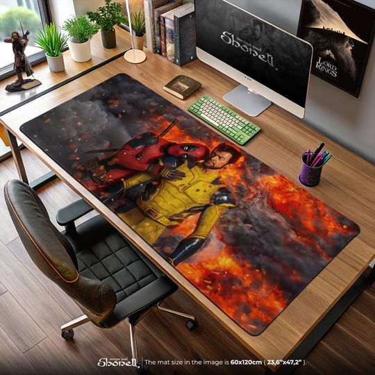 Deadpool & Wolverine Fiery Marvel Duo Gaming Desk Mat, Superhero Comic Decor, Mutant Team-Up Gift