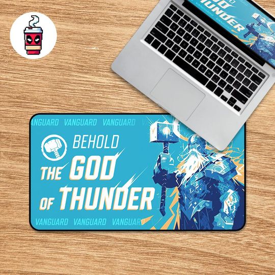 Discover Thunder God, Thor, Odin, Asgard, Comic Gaming Desk Pad, Comic Themed Large Mouse Pad, Blue Keyboard Pad, Gamer Gift, XL Desk Mat