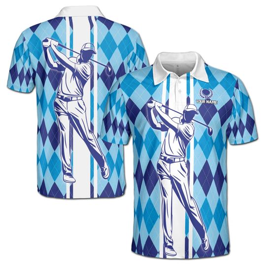 Blue Argyle Golf Champion Men's Polo Shirt, Golfer Gift